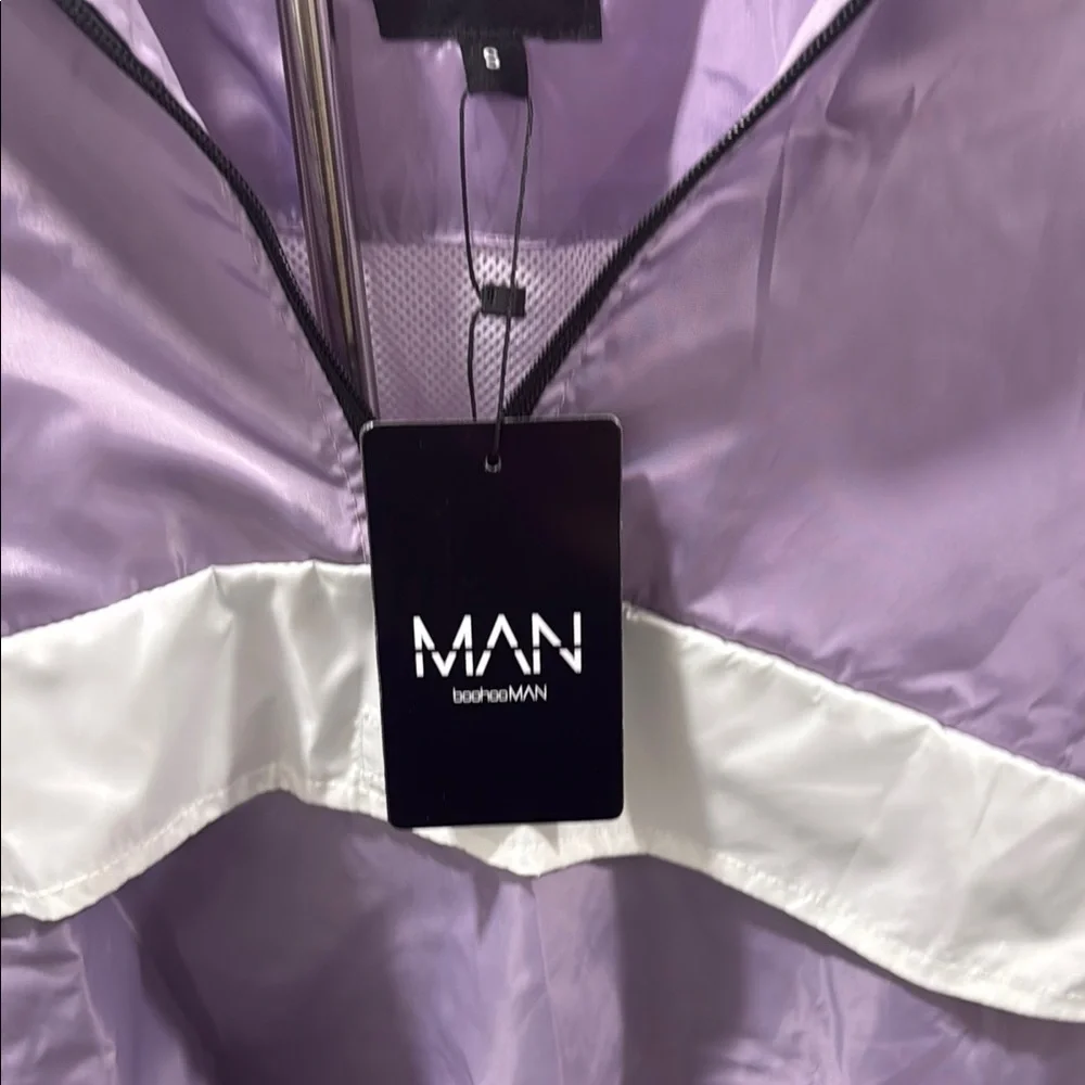 BoohooMAN Purple and White Windbreaker size S NWT - Picture 3 of 5